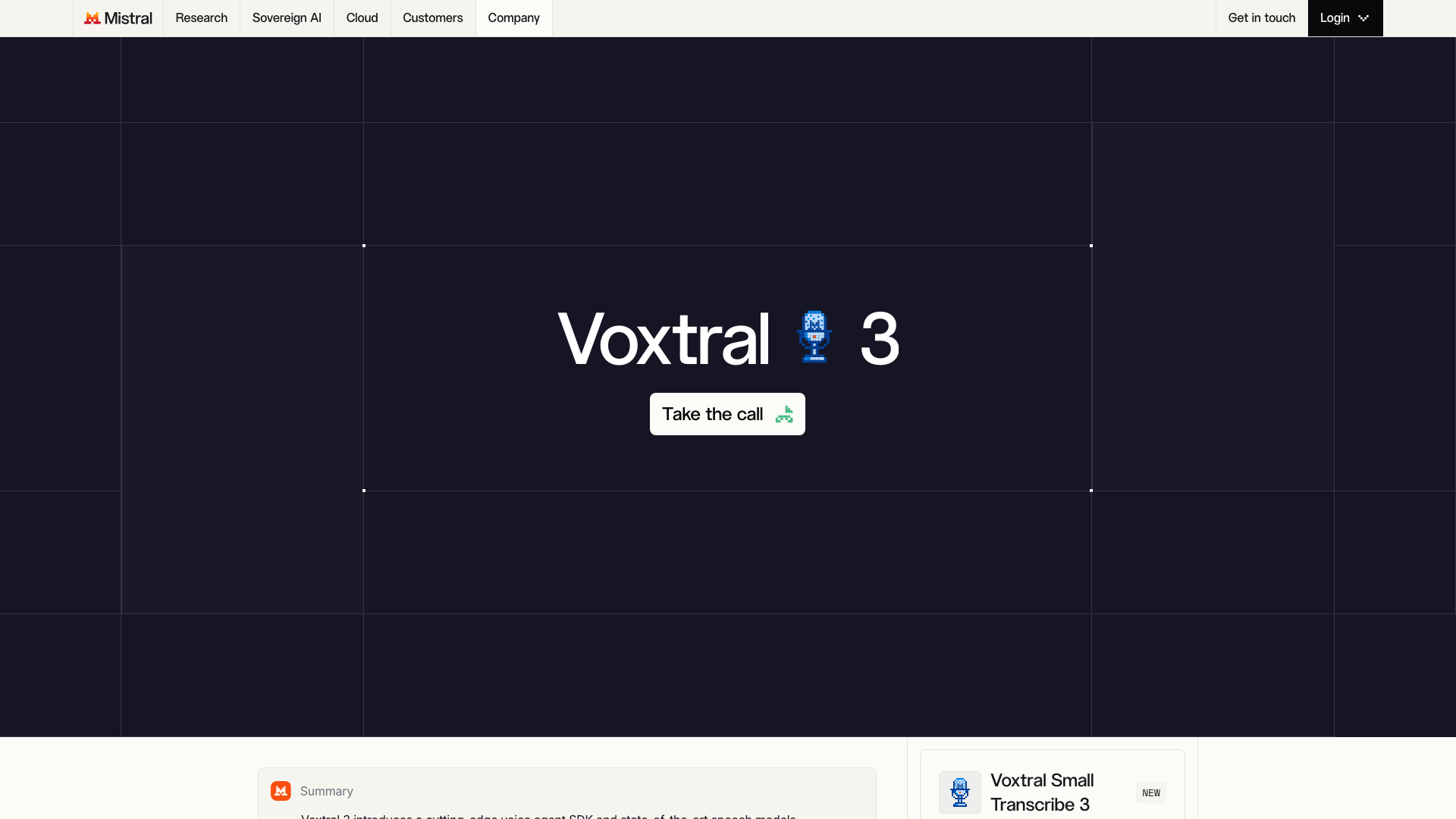 Screenshot of the Mistral announcement of Voxtral 3, published on 20 October 2026