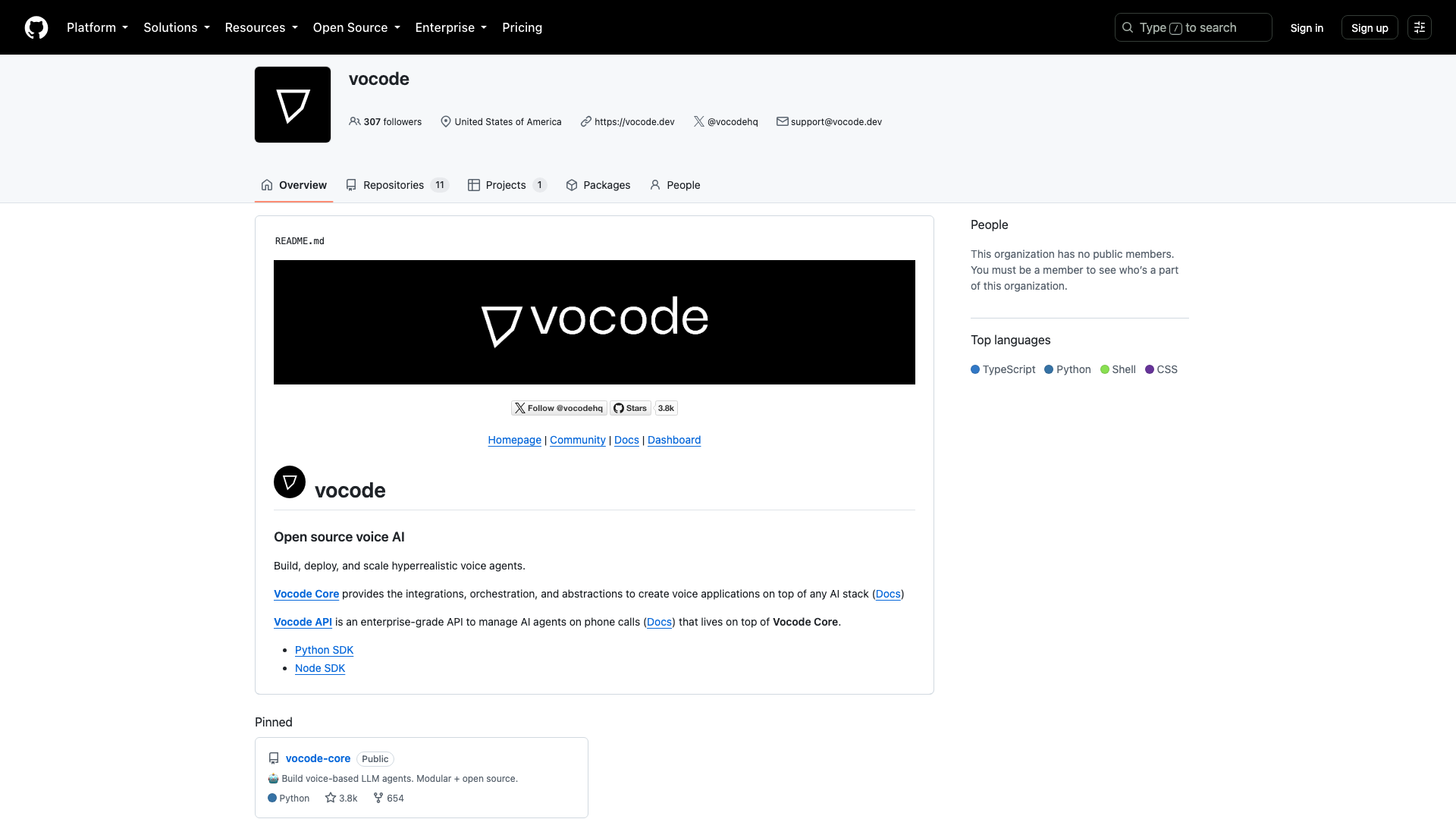 Screenshot of the vocode.dev domain, which now redirects to the Vocode GitHub organisation